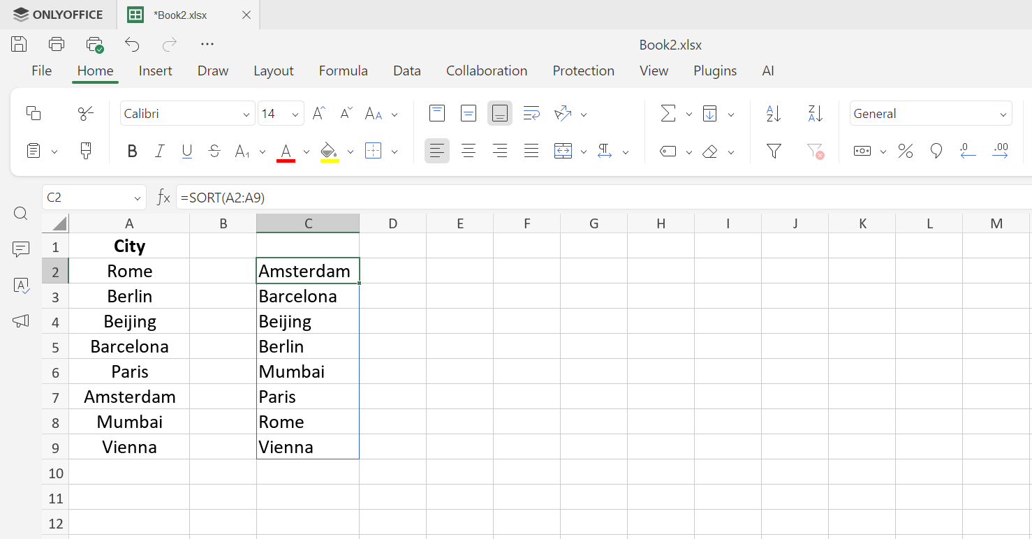 SIRALA fonksiyonu ile formülle sıralama - ONLYOFFICE E-Tablo