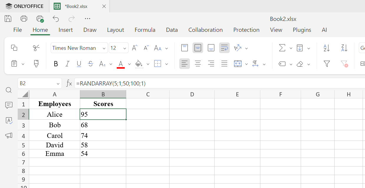 Çalışan performans puan kartı dinamik dizi örneği - ONLYOFFICE