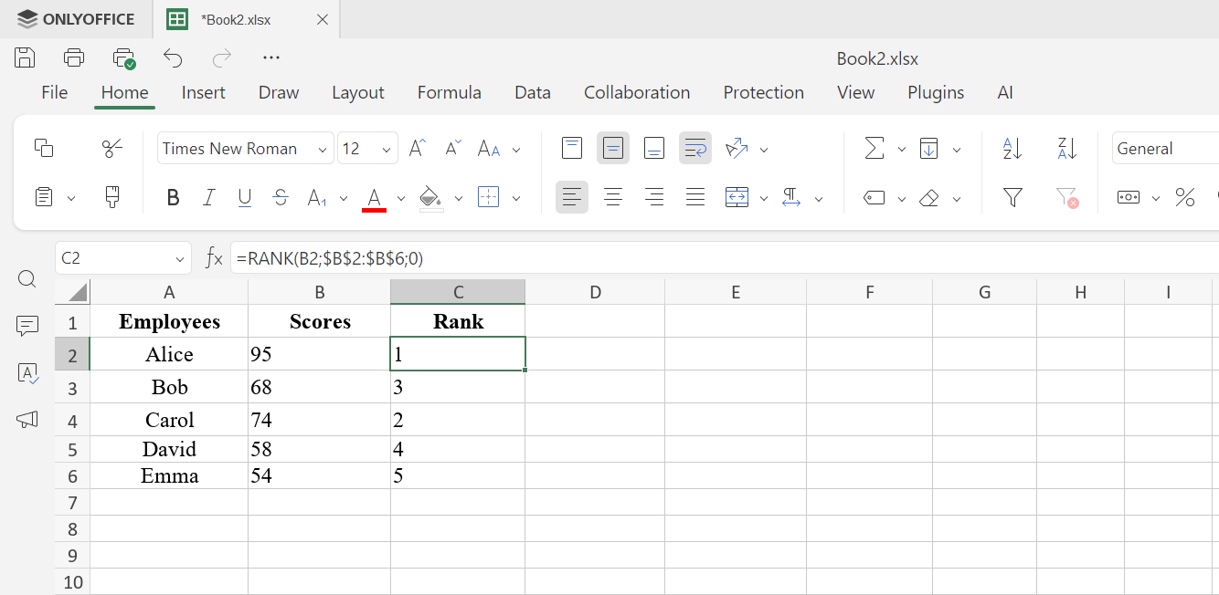 Dinamik dizi ile otomatik sıralama sonuçları - ONLYOFFICE