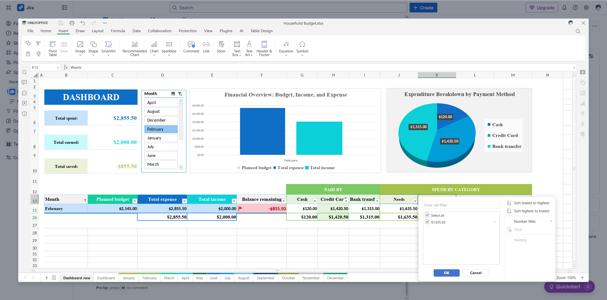 Jira Cloud içinde ONLYOFFICE ile elektronik tablo düzenleme