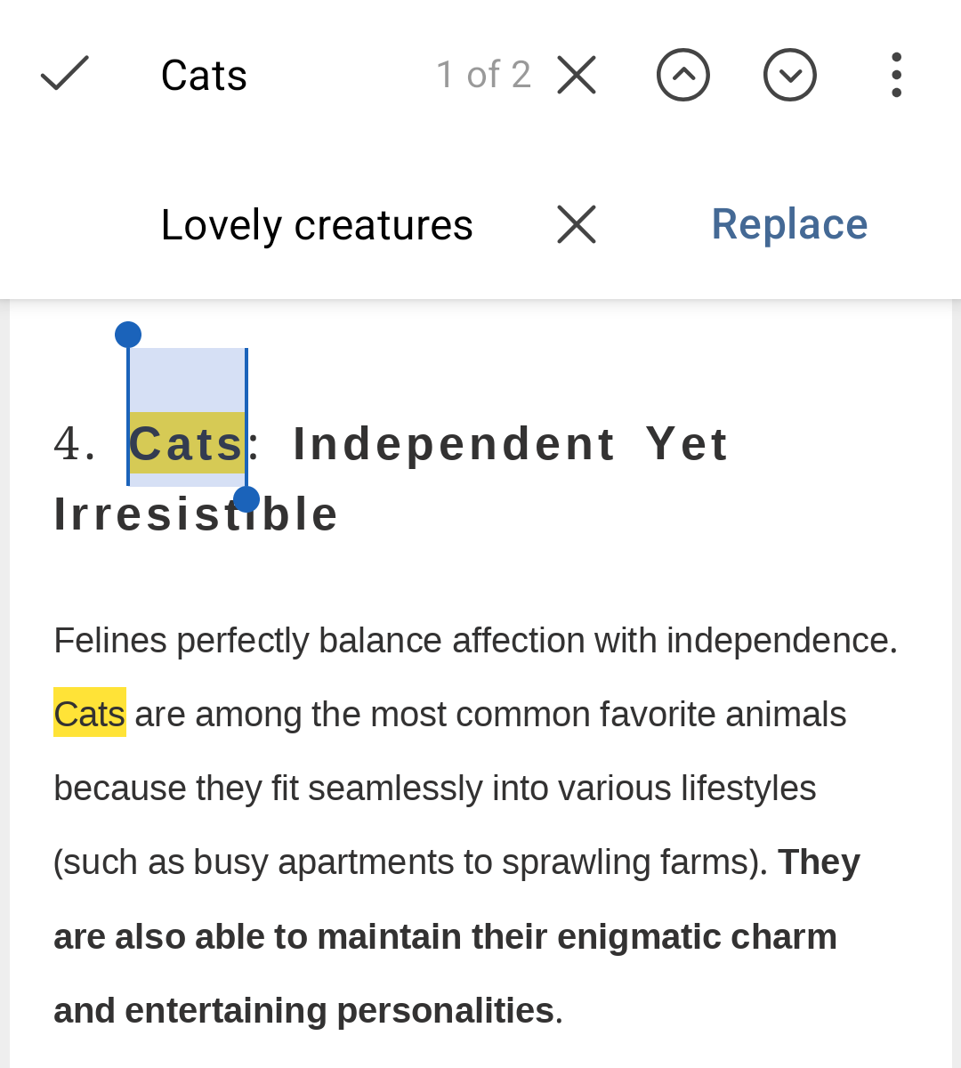 ONLYOFFICE Android uygulamasında güncellenmiş arama