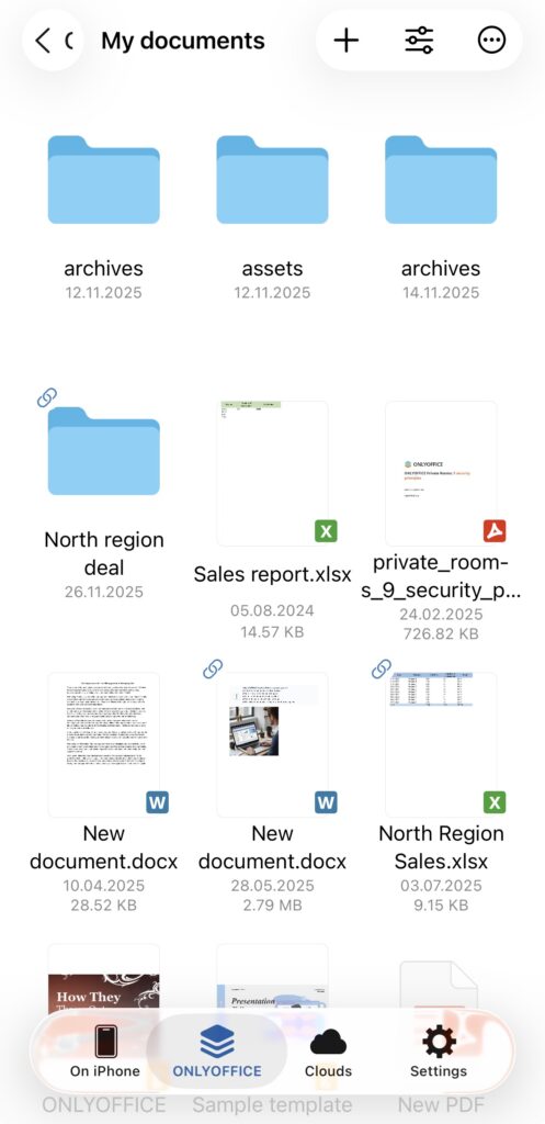 ONLYOFFICE iOS Liquid Glass arayüzü