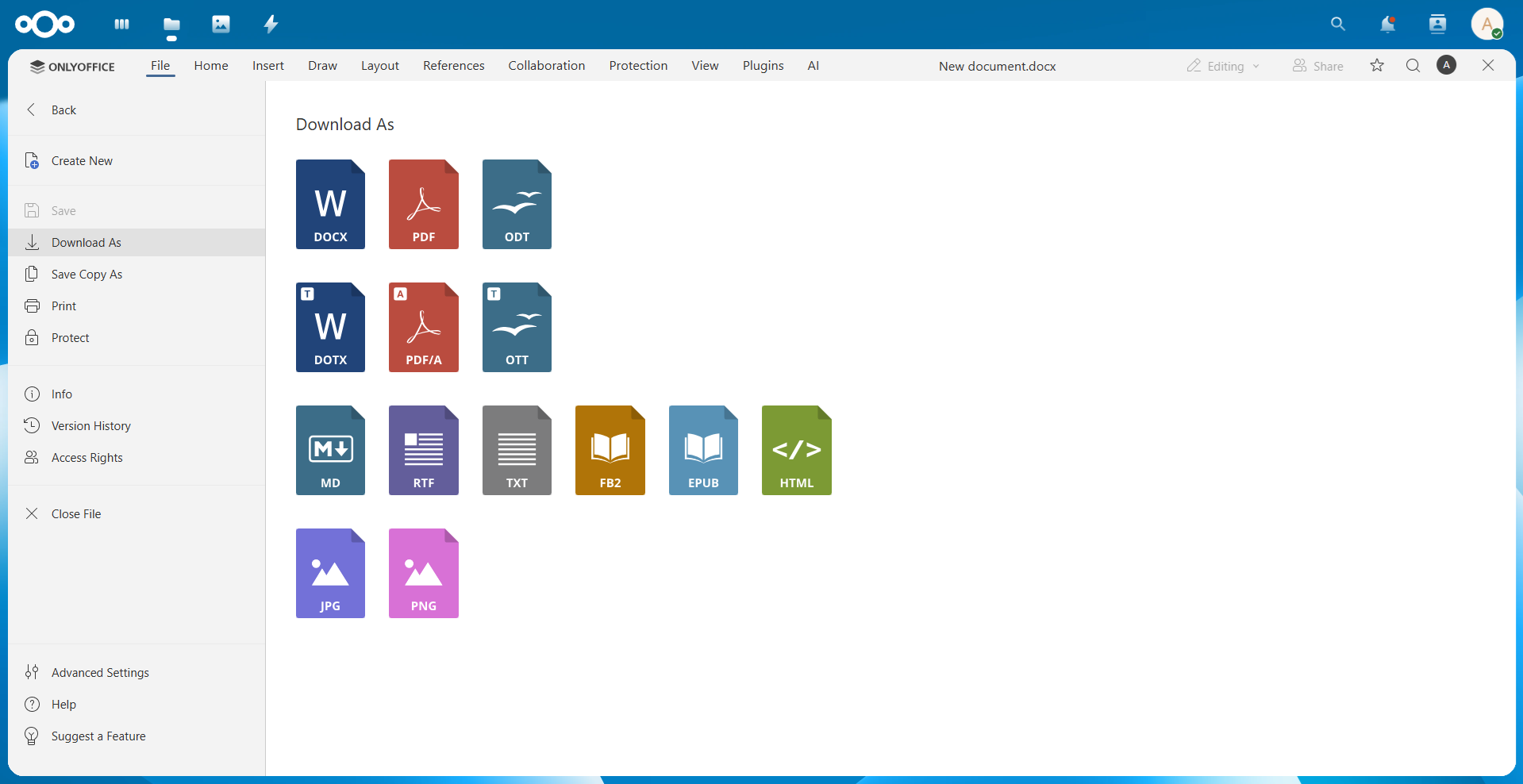 Nextcloud içinde ONLYOFFICE ile Markdown olarak kaydetme