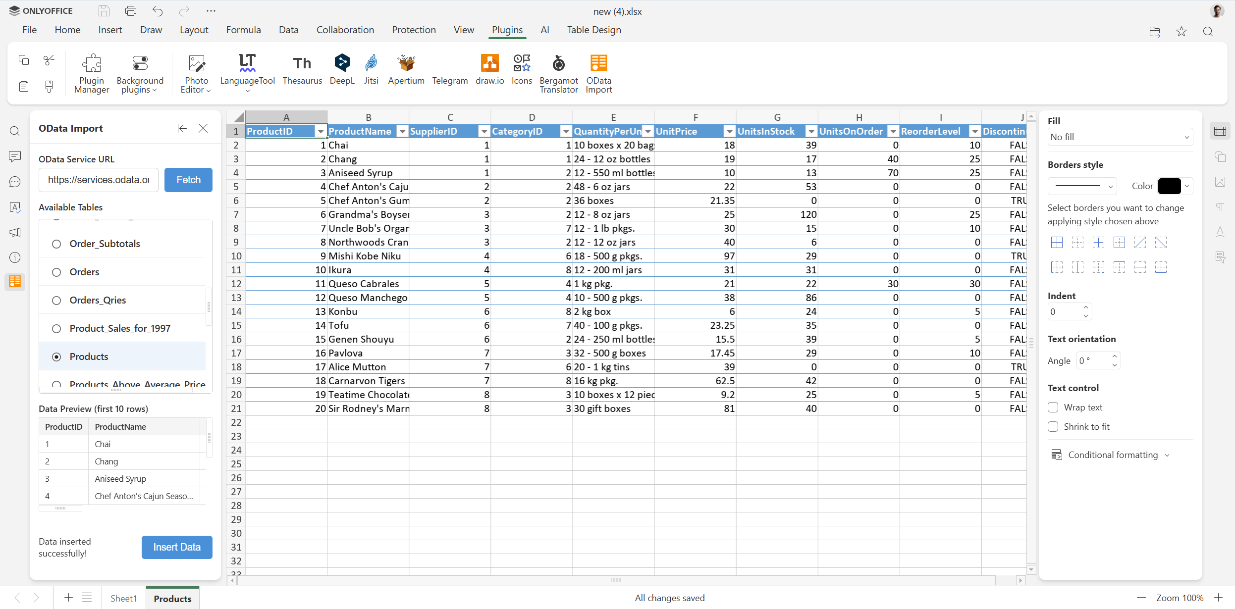 OData Import eklentisi arayüzü