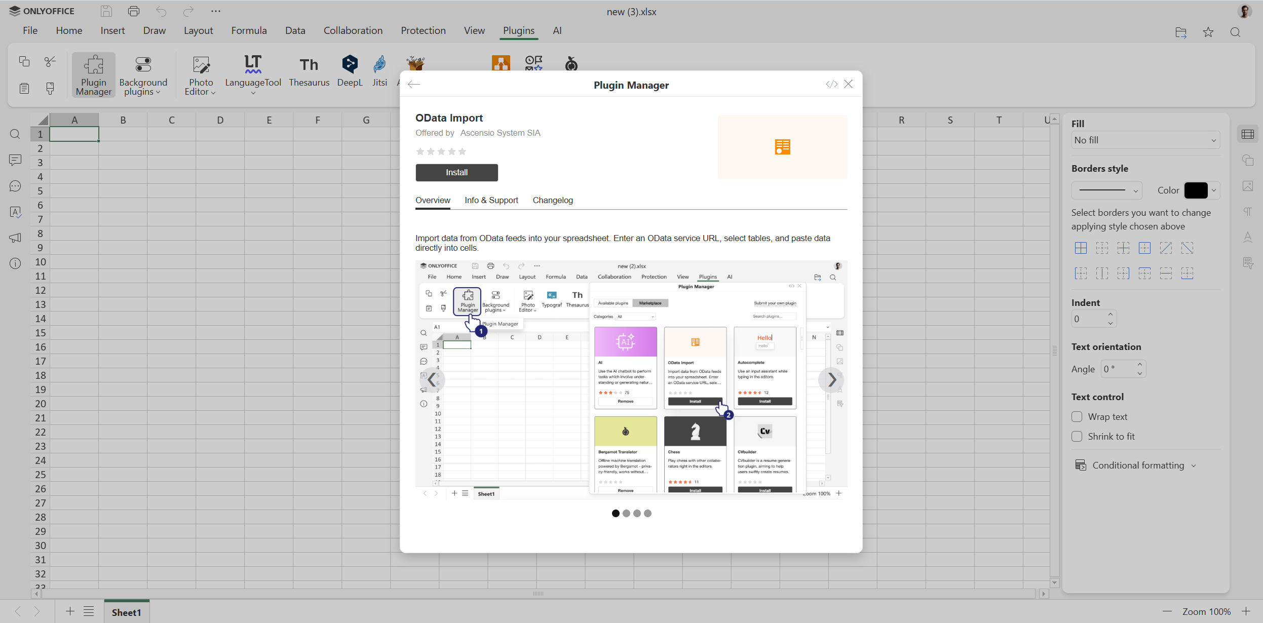 ONLYOFFICE Eklenti Yöneticisinde OData Import