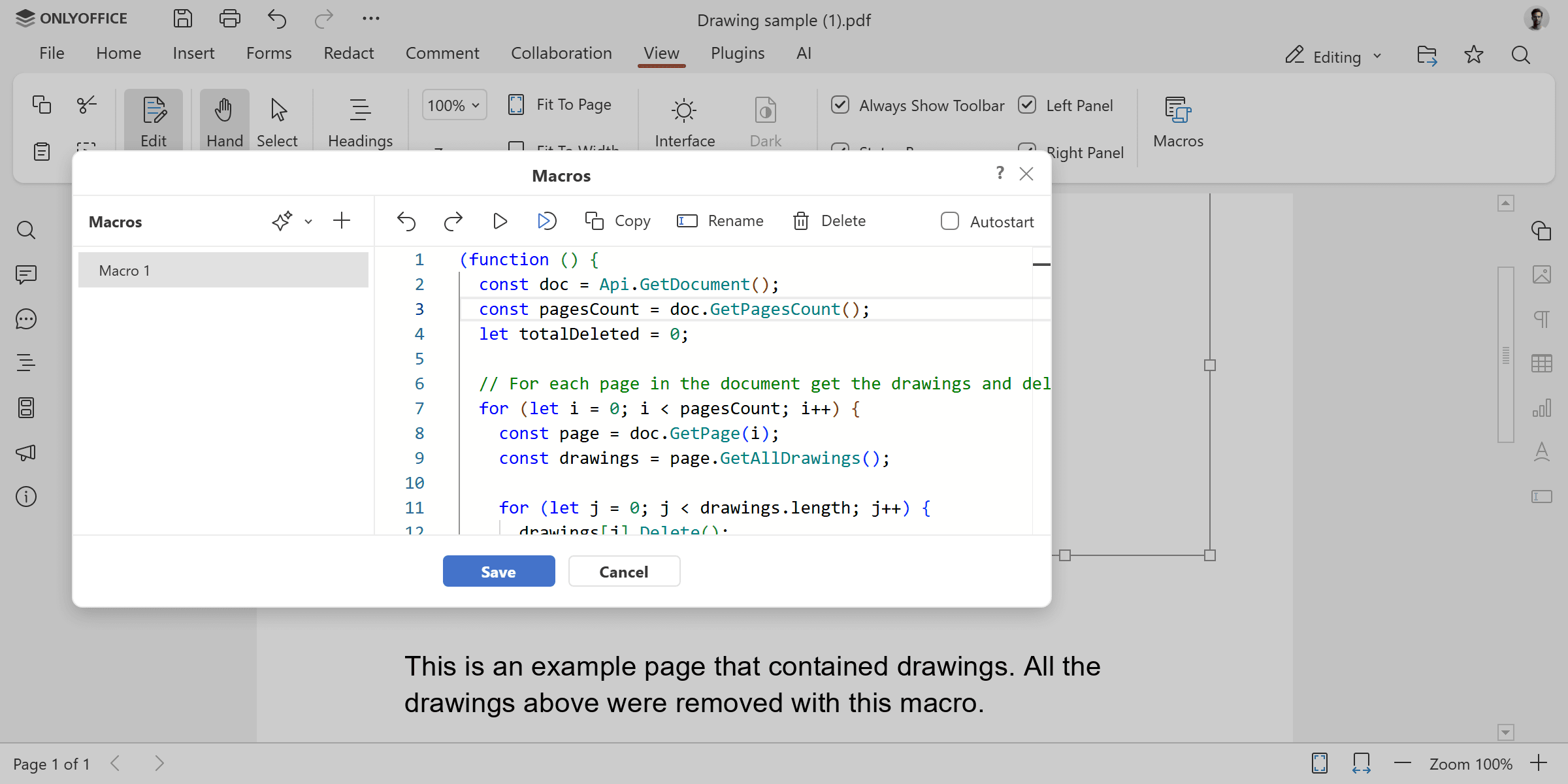ONLYOFFICE PDF API ile tüm çizimleri kaldırma