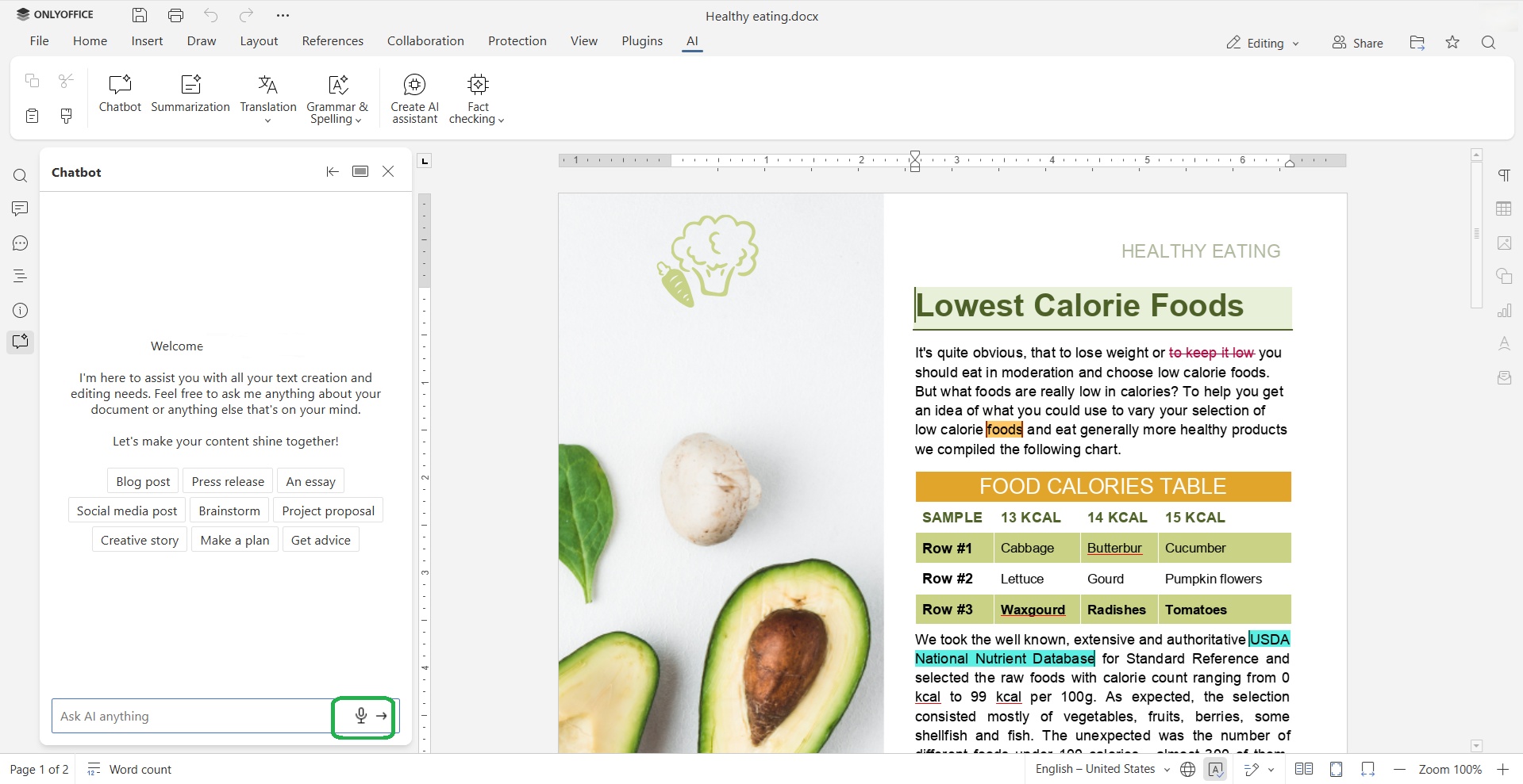 ONLYOFFICE AI sesli giriş özelliği